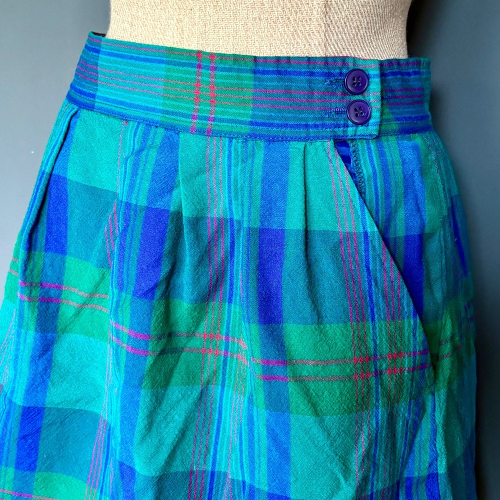 Vintage Miss Pendleton Wool Plaid Skirt | Size 12 | Teal Tartan A-Line
